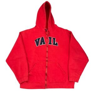 Vintage Vail Colorado Full Zip Hoodie Red Mens L/XL Ski Resort Sweatshirt